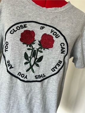 Maje Grey Tee with Red Rose Graphic